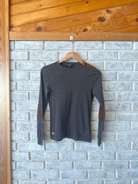Ralph Lauren Charcoal Long Sleeve Crew with Brown Suede Elbow Patches